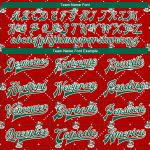 Personalized Red Kelly Green-White Christmas Dog Wearing Santa Claus Costume 3D Bomber Full-Snap Varsity Letterman Jacket Team Custom Name and Number