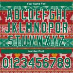 Personalized Red Kelly Green-White Christmas Reindeers 3D Bomber Full-Snap Varsity Letterman Jacket Team Custom Name and Number