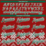 Personalized Red Kelly Green-White Christmas Snowflakes 3D Bomber Full-Snap Varsity Letterman Jacket Team Custom Name and Number