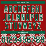 Personalized Red Kelly Green-White Christmas Snowflakes 3D Bomber Full-Snap Varsity Letterman Jacket Team Custom Name and Number