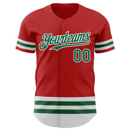 Personalized Red Kelly Green-White Line Authentic Baseball Jersey Team Custom Name and Number