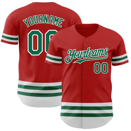Personalized Red Kelly Green-White Line Authentic Baseball Jersey Team Custom Name and Number