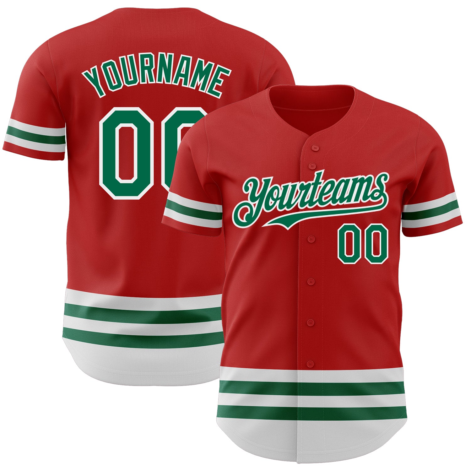 Personalized Red Kelly Green-White Line Authentic Baseball Jersey Team Custom Name and Number