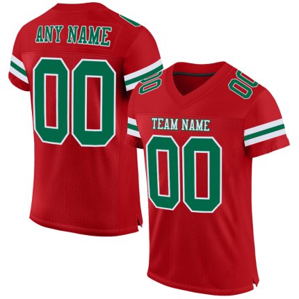 Personalized Red Kelly Green-White Mesh Authentic Football Jersey Team Custom Name and Number