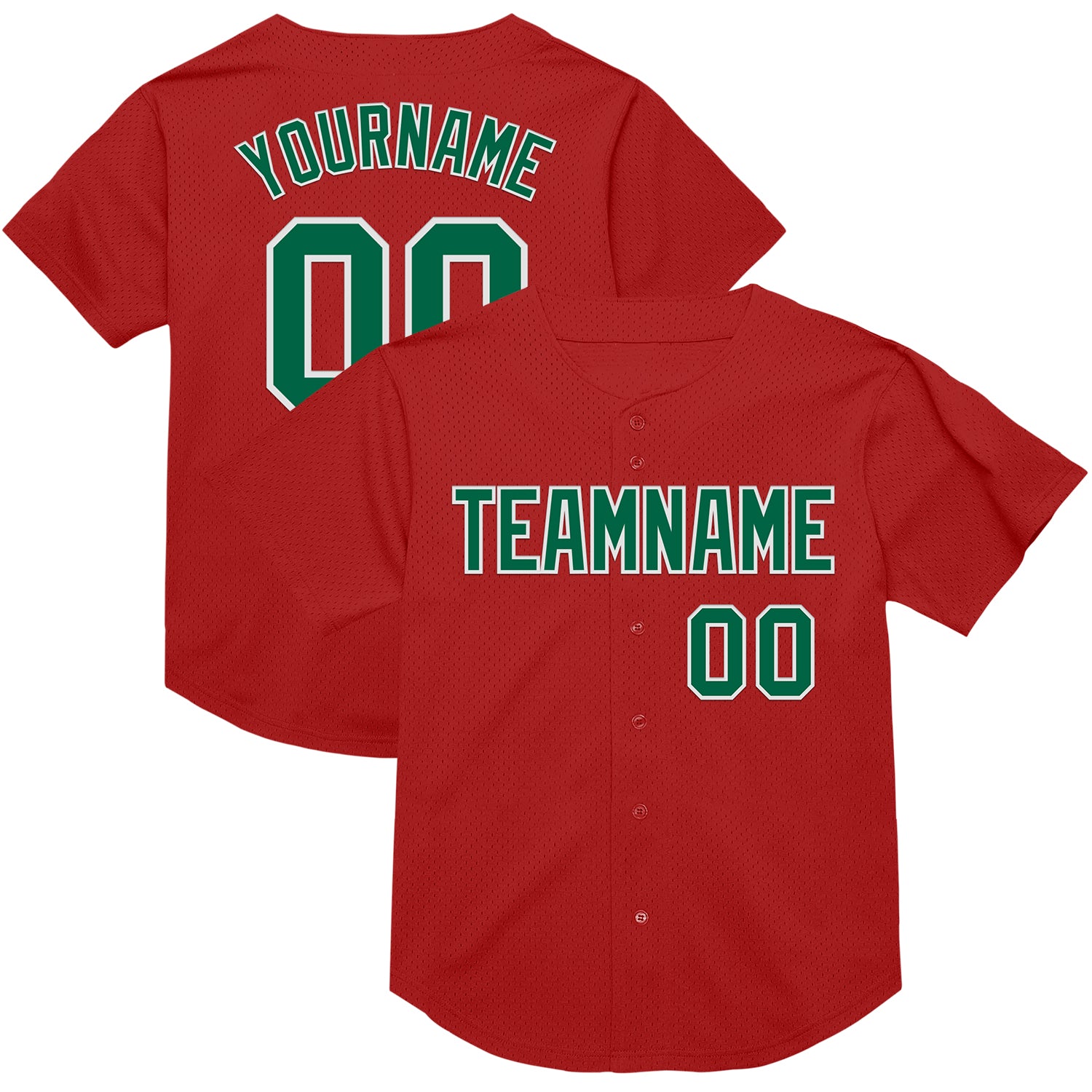 Personalized Red Kelly Green-White Mesh Authentic Throwback Baseball Jersey