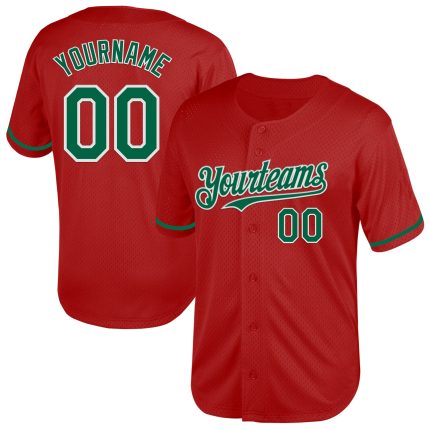 Personalized Red Kelly Green-White Mesh Authentic Throwback Baseball Jersey Team Custom Name and Number