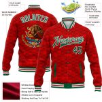 Personalized Red Kelly Green-White Mexico 3D Bomber Full-Snap Varsity Letterman Jacket Team Custom Name and Number