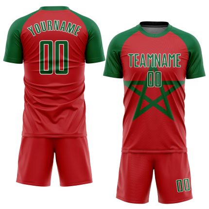 Personalized Red Kelly Green-White Sublimation Moroccan Flag Soccer Uniform Jersey Team Custom Name and Number