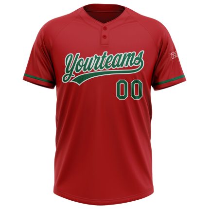 Personalized Red Kelly Green-White Two-Button Unisex Softball Jersey Team Custom Name and Number