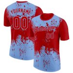 Personalized Red Light Blue 3D Pattern Design Dripping Splatter Art Performance T-Shirt