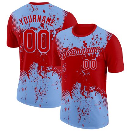Personalized Red Light Blue 3D Pattern Design Dripping Splatter Art Performance T-Shirt