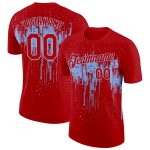 Personalized Red Light Blue 3D Pattern Design Dripping Splatter Art Performance T-Shirt Team Custom Name and Number