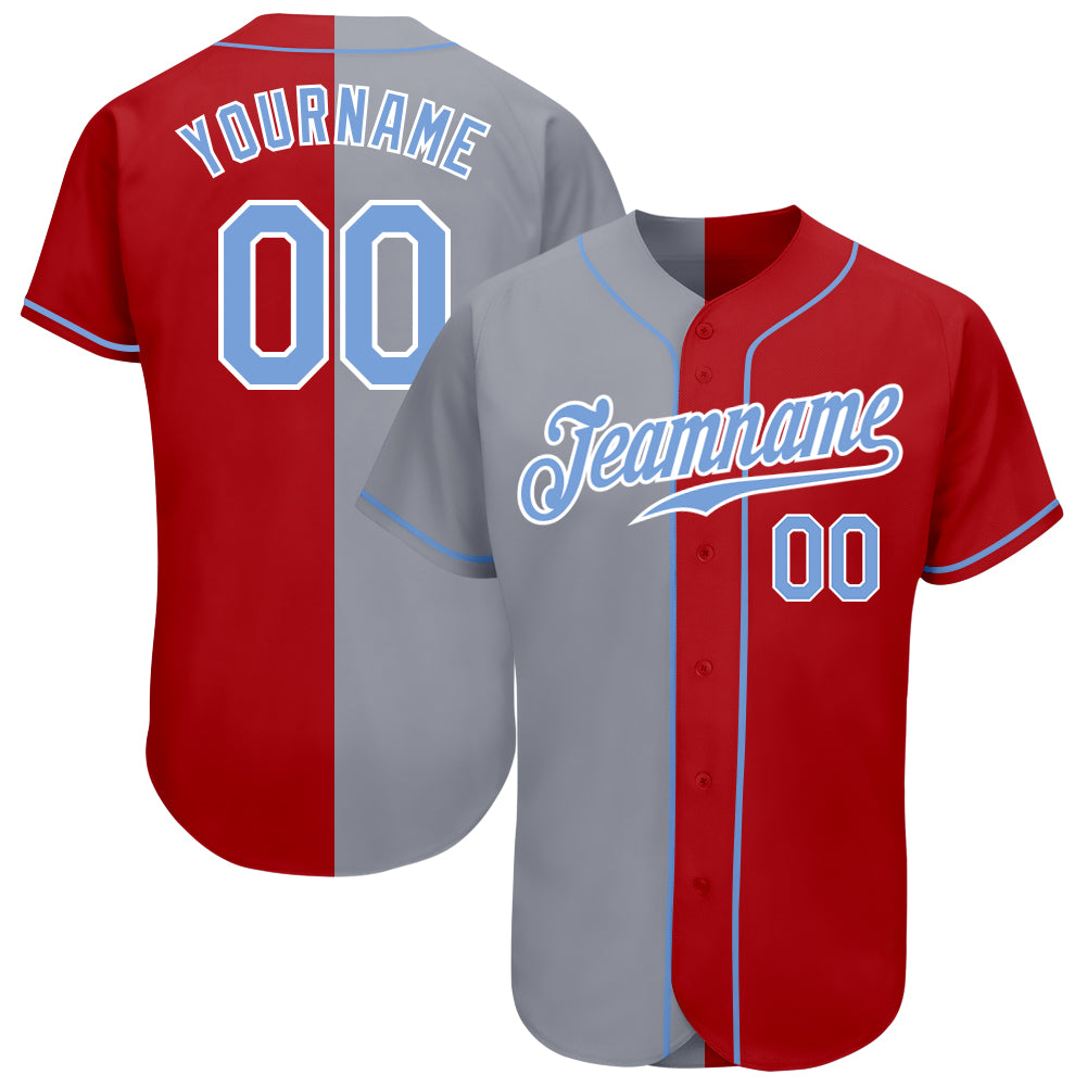 Personalized Red Light Blue-Gray Authentic Split Fashion Baseball Jersey Team Custom Name and Number