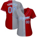 Personalized Red Light Blue-Gray Authentic Split Fashion Baseball Jersey Team Custom Name and Number