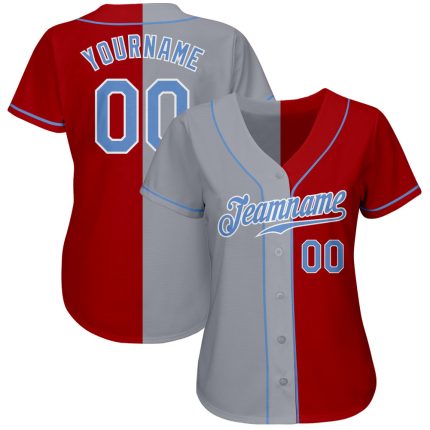 Personalized Red Light Blue-Gray Authentic Split Fashion Baseball Jersey Team Custom Name and Number
