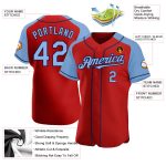 Personalized Red Light Blue-Navy Authentic Raglan Sleeves Baseball Jersey Team Custom Name and Number