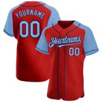 Personalized Red Light Blue-Navy Authentic Raglan Sleeves Baseball Jersey Team Custom Name and Number