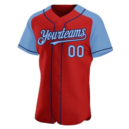 Personalized Red Light Blue-Navy Authentic Raglan Sleeves Baseball Jersey Team Custom Name and Number