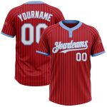 Personalized Red Light Blue Pinstripe White Two-Button Unisex Softball Jersey Team Custom Name and Number