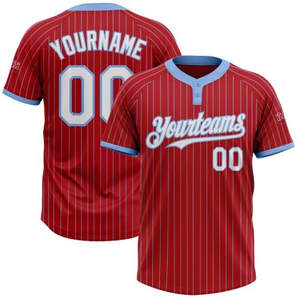 Personalized Red Light Blue Pinstripe White Two-Button Unisex Softball Jersey Team Custom Name and Number