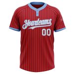 Personalized Red Light Blue Pinstripe White Two-Button Unisex Softball Jersey Team Custom Name and Number