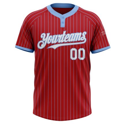 Personalized Red Light Blue Pinstripe White Two-Button Unisex Softball Jersey Team Custom Name and Number