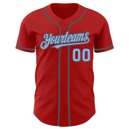 Personalized Red Light Blue-Steel Gray Authentic Baseball Jersey Team Custom Name and Number