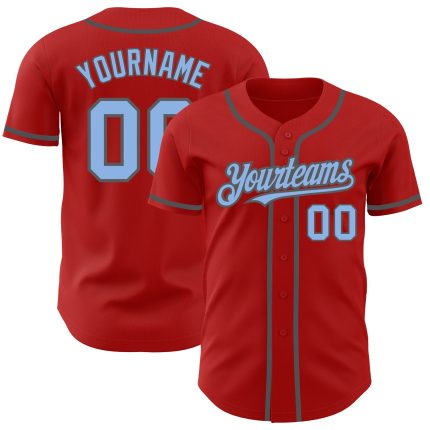 Personalized Red Light Blue-Steel Gray Authentic Baseball Jersey Team Custom Name and Number