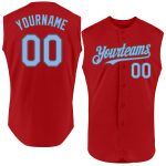 Personalized Red Light Blue-Steel Gray Authentic Sleeveless Baseball Jersey Team Custom Name and Number