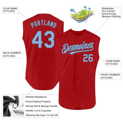 Personalized Red Light Blue-Steel Gray Authentic Sleeveless Baseball Jersey Team Custom Name and Number