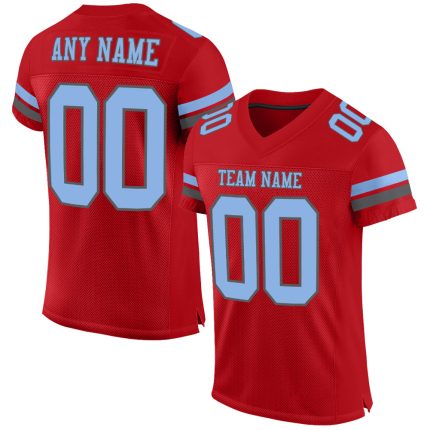 Personalized Red Light Blue-Steel Gray Mesh Authentic Football Jersey Team Custom Name and Number