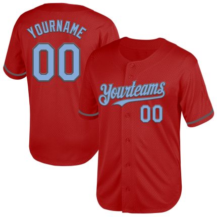 Personalized Red Light Blue-Steel Gray Mesh Authentic Throwback Baseball Jersey Team Custom Name and Number
