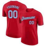 Personalized Red Light Blue-Steel Gray Performance T-Shirt Team Custom Name and Number