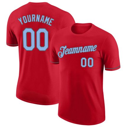 Personalized Red Light Blue-Steel Gray Performance T-Shirt Team Custom Name and Number