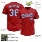 Personalized Red Light Blue-Steel Gray Two-Button Unisex Softball Jersey Team Custom Name and Number