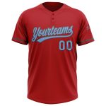 Personalized Red Light Blue-Steel Gray Two-Button Unisex Softball Jersey Team Custom Name and Number