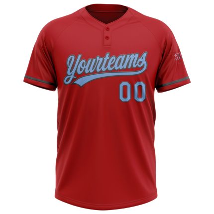 Personalized Red Light Blue-Steel Gray Two-Button Unisex Softball Jersey Team Custom Name and Number