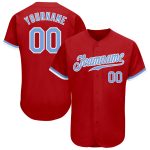 Personalized Red Light Blue-White Authentic Baseball Jersey Team Custom Name and Number