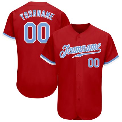 Personalized Red Light Blue-White Authentic Baseball Jersey Team Custom Name and Number