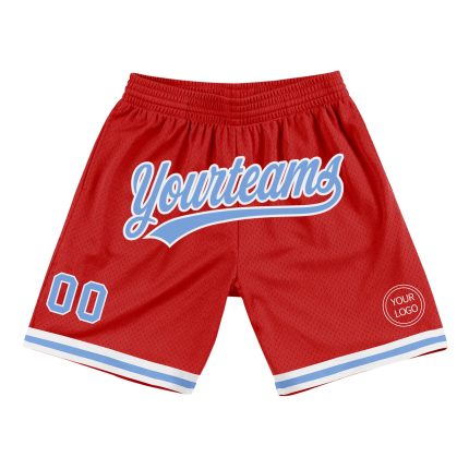 Personalized Red Light Blue-White Authentic Throwback Basketball Shorts