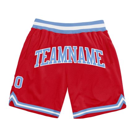 Personalized Red Light Blue-White Authentic Throwback Basketball Shorts Team Custom Name and Number