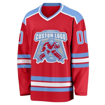 Personalized Red Light Blue-White Hockey Jersey Team Custom Name and Number