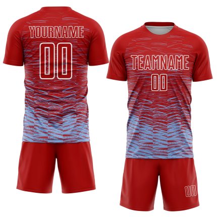 Personalized Red Light Blue-White Line Sublimation Soccer Uniform Jersey Team Custom Name and Number