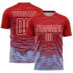 Personalized Red Light Blue-White Line Sublimation Soccer Uniform Jersey Team Custom Name and Number
