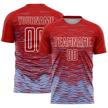 Personalized Red Light Blue-White Line Sublimation Soccer Uniform Jersey Team Custom Name and Number