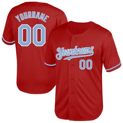 Personalized Red Light Blue-White Mesh Authentic Throwback Baseball Jersey Team Custom Name and Number