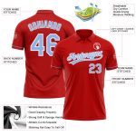 Personalized Red Light Blue-White Performance Vapor Golf Polo Shirt Team Custom Name and Number