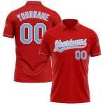 Personalized Red Light Blue-White Performance Vapor Golf Polo Shirt Team Custom Name and Number