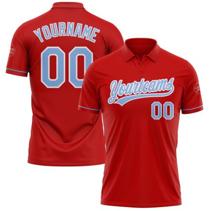 Personalized Red Light Blue-White Performance Vapor Golf Polo Shirt Team Custom Name and Number