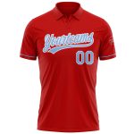 Personalized Red Light Blue-White Performance Vapor Golf Polo Shirt Team Custom Name and Number